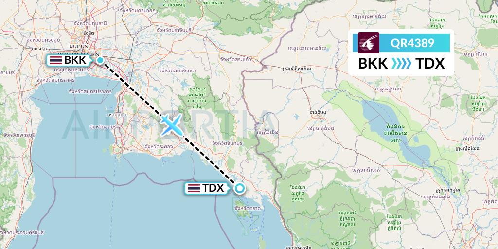 QR4389 Qatar Airways Flight Map: Bangkok to Trat