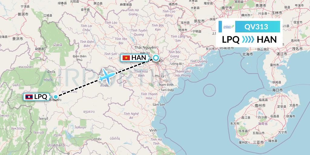 QV313 Lao Airlines Flight Map: Luang Prabang to Hanoi