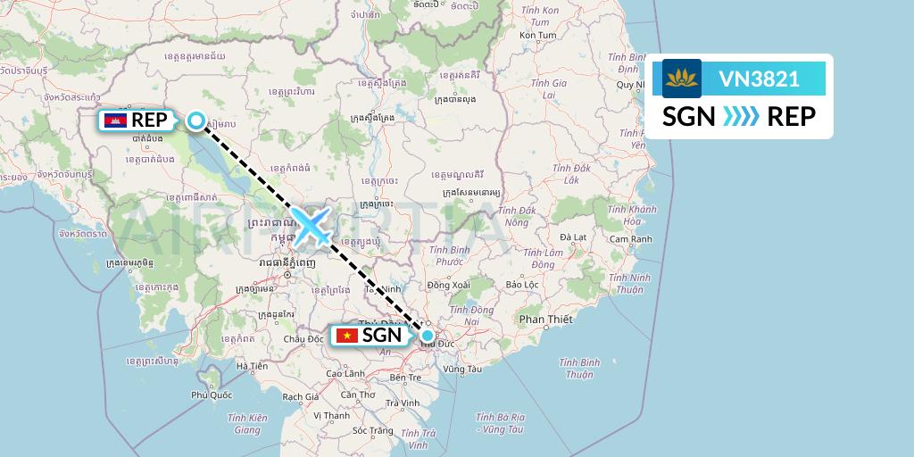 VN3821 Flight Status Vietnam Airlines: Ho Chi Minh City to Siem Reap ...