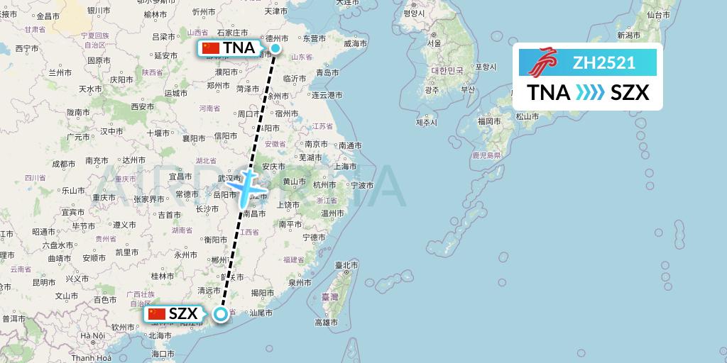 ZH2521 Shenzhen Airlines Flight Map: Jinan to Shenzhen