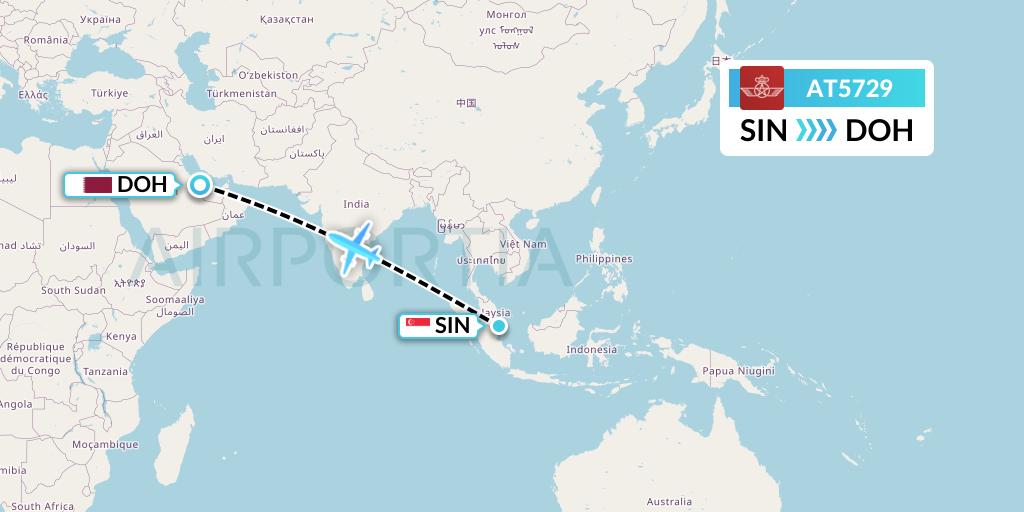 AT5729 Royal Air Maroc Flight Map: Singapore to Doha