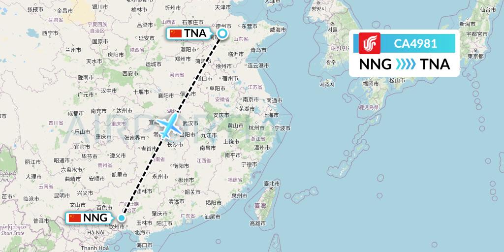 CA4981 Air China Flight Map: Nanning to Jinan