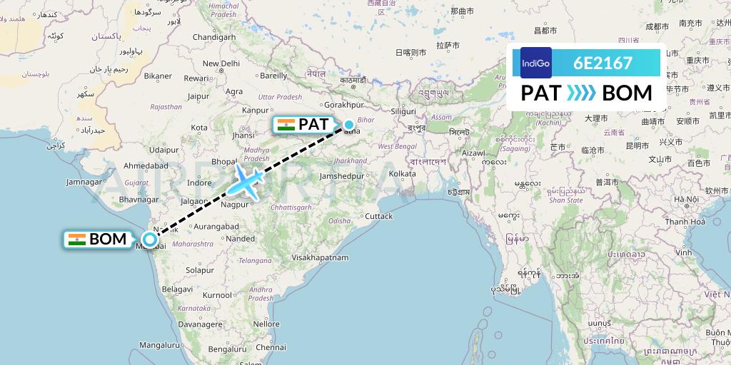 6E2167 IndiGo Airlines Flight Map: Patna to Mumbai