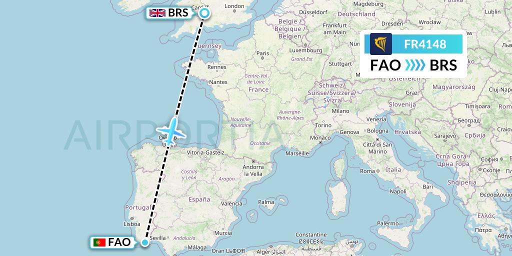 FR4148 Ryanair Flight Map: Faro to Bristol