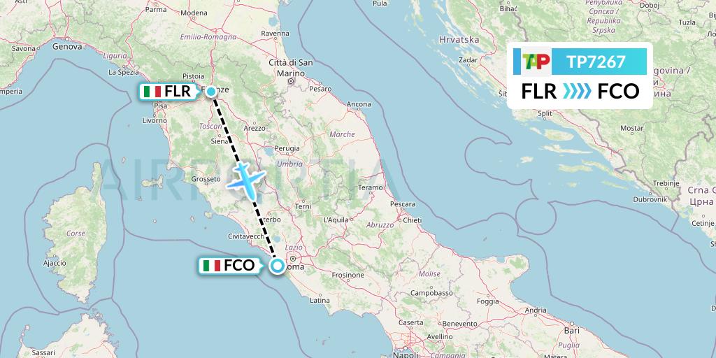 TP7267 TAP Portugal Flight Map: Florence to Rome