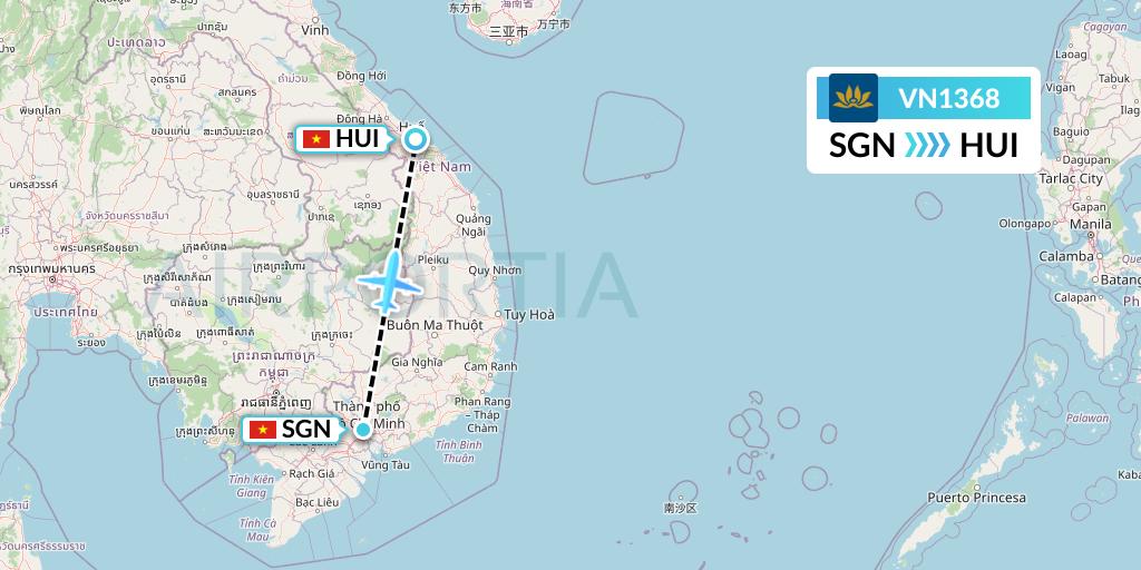 VN1368 Vietnam Airlines Flight Map: Ho Chi Minh City to Hue