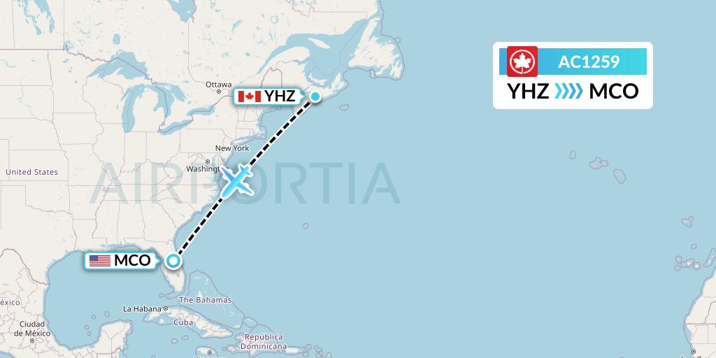 AC1259 Air Canada Flight Map: Halifax to Orlando