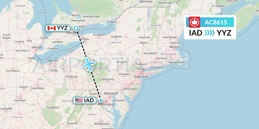 AC8615 Air Canada Flight Map: Washington to Toronto