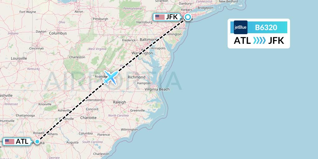 B6320 JetBlue Airways Flight Map: Atlanta to New York