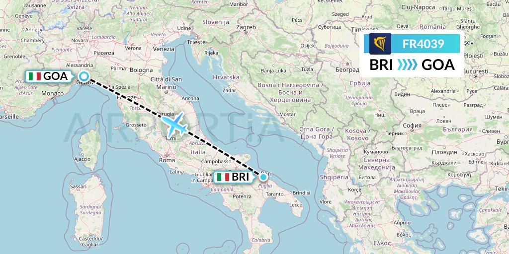 FR4039 Ryanair Flight Map: Bari to Genoa