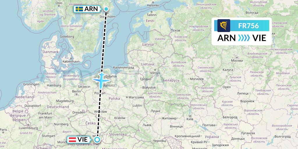 FR756 Ryanair Flight Map: Stockholm to Vienna