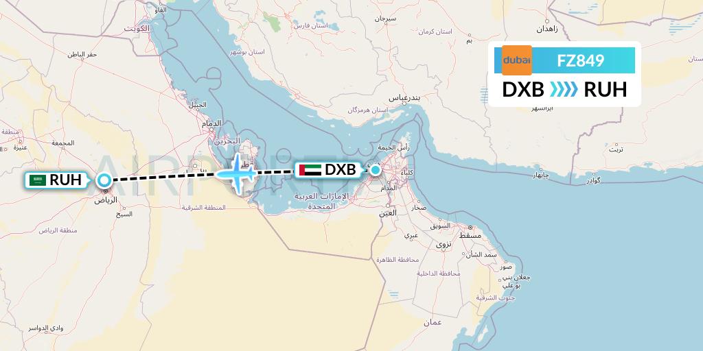 FZ849 FlyDubai Flight Map: Dubai to Riyadh