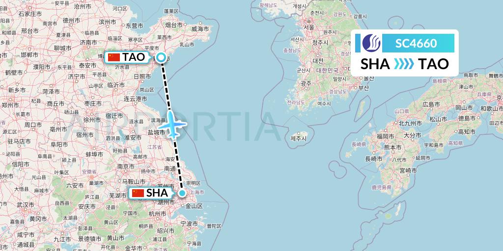 SC4660 Shandong Airlines Flight Map: Shanghai to Qingdao
