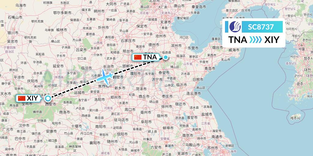 SC8737 Shandong Airlines Flight Map: Jinan to Xi'an