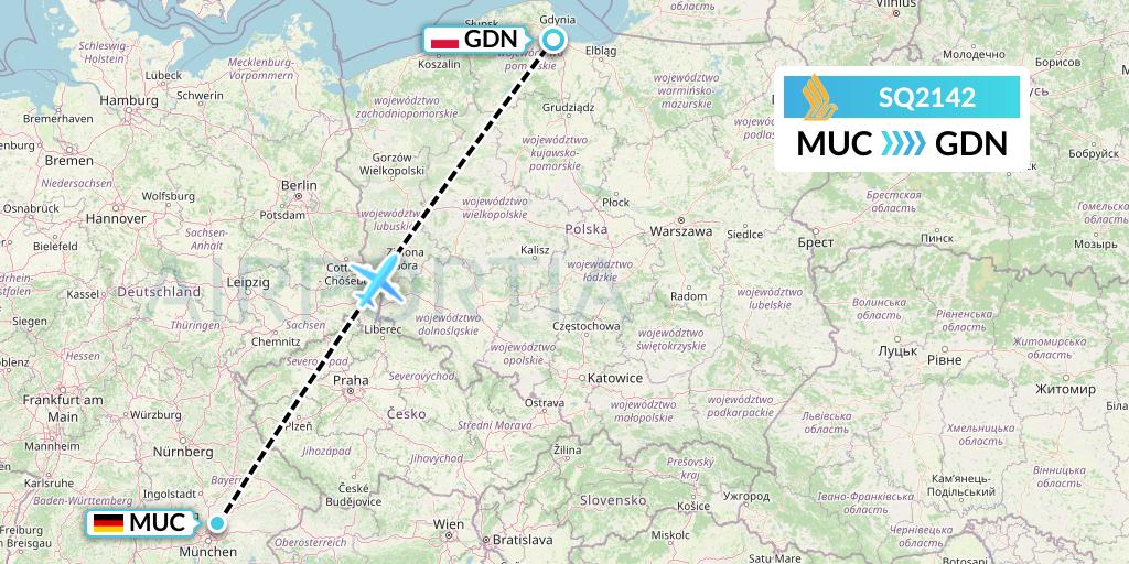 SQ2142 Singapore Airlines Flight Map: Munich to Gdansk