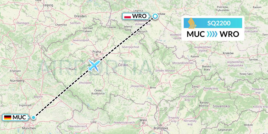 SQ2200 Singapore Airlines Flight Map: Munich to Wroclaw