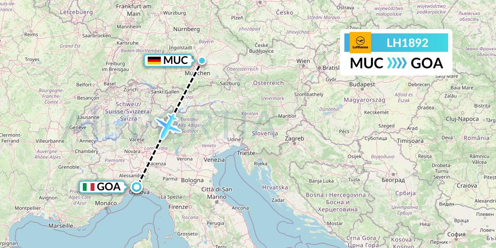 LH1892 Lufthansa Flight Map: Munich to Genoa
