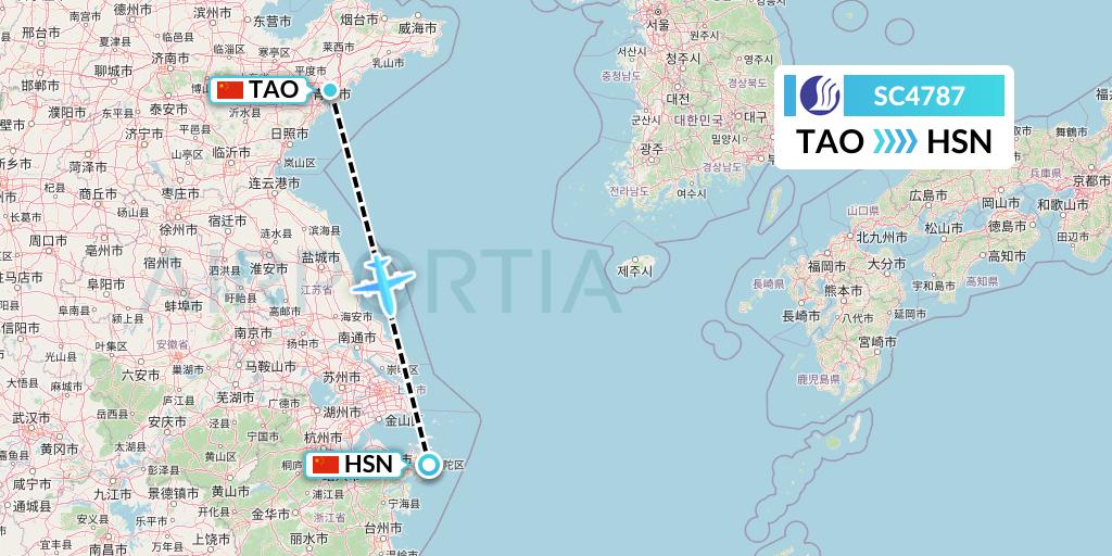SC4787 Shandong Airlines Flight Map: Qingdao to Zhoushan