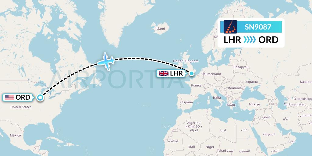 SN9087 Brussels Airlines Flight Map: London to Chicago