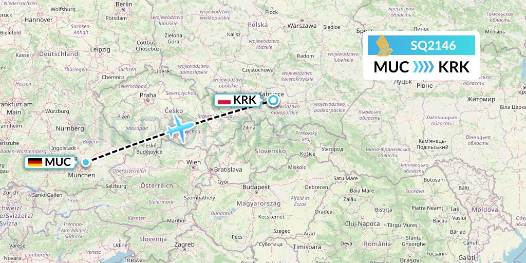 SQ2146 Singapore Airlines Flight Map: Munich to Krakow