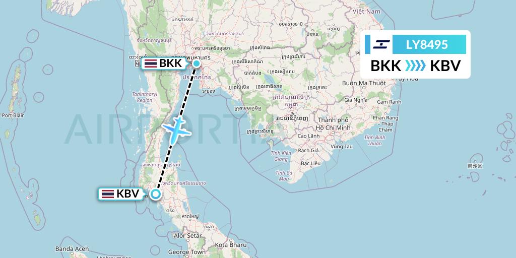 LY8495 El Al Flight Map: Bangkok to Krabi