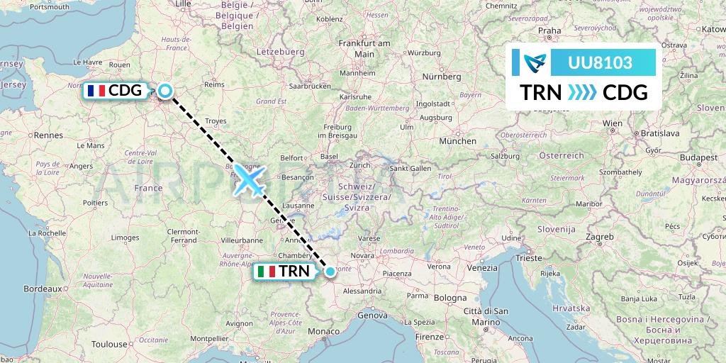 UU8103 Air Austral Flight Map: Turin to Paris