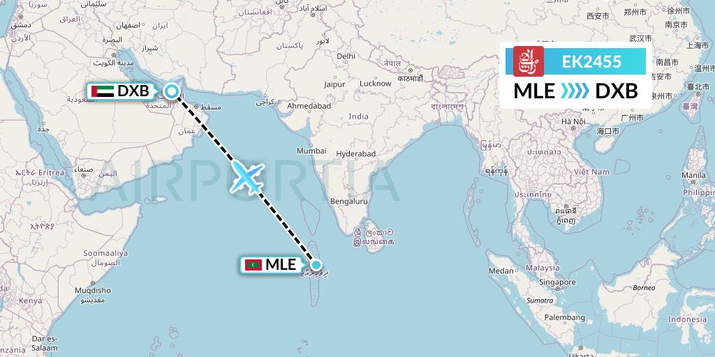 EK2455 Emirates Flight Map: Male to Dubai