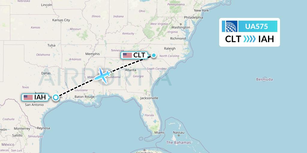 UA575 United Airlines Flight Map: Charlotte to Houston