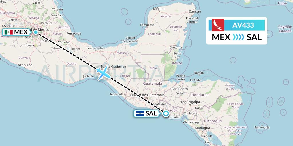 AV433 Avianca Flight Map: Mexico City to San Salvador