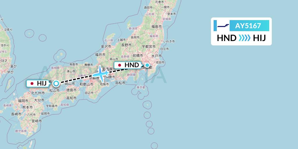 AY5167 Finnair Flight Map: Tokyo to Hiroshima