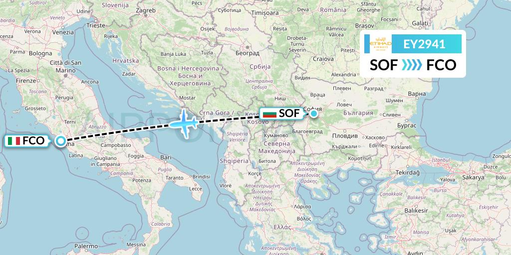 EY2941 Etihad Airways Flight Map: Sofia to Rome