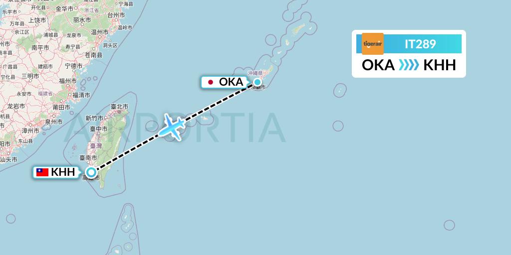 IT289 Tigerair Taiwan Flight Map: Naha to Kaohsiung