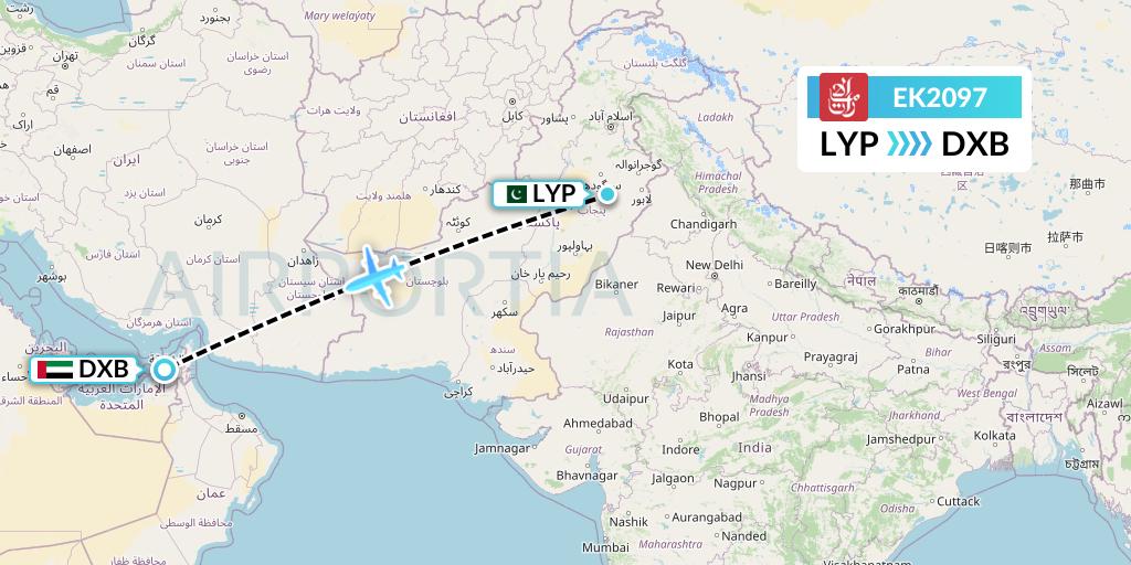 EK2097 Emirates Flight Map: Faisalabad to Dubai