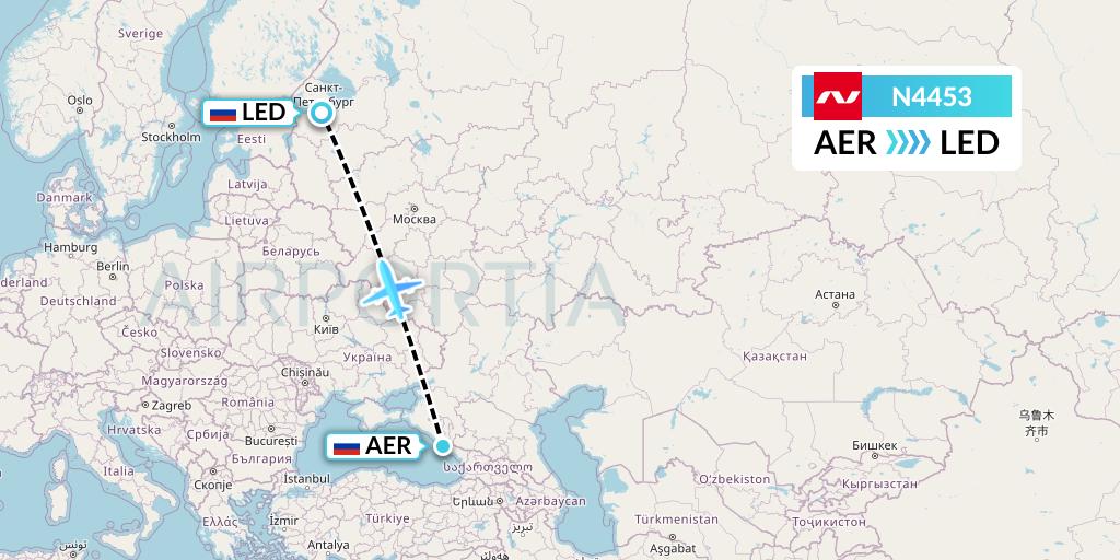 N4453 Nordwind Airlines Flight Map: Sochi to St. Petersburg