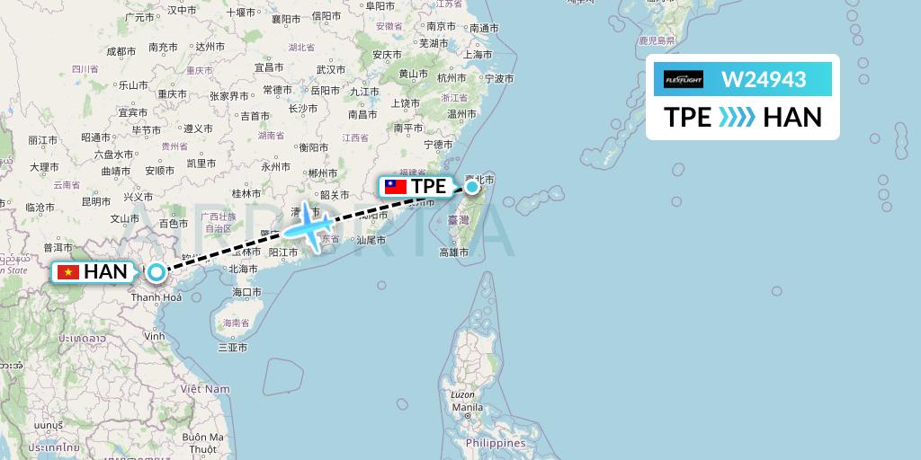 W24943 Flex Flight Flight Map: Taipei to Hanoi