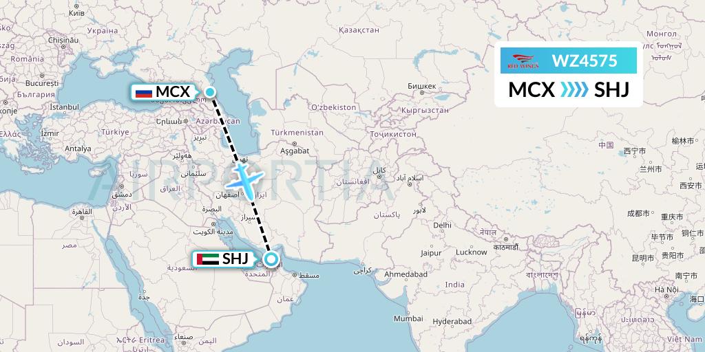 WZ4575 Red Wings Flight Map: Makhachkala to Sharjah