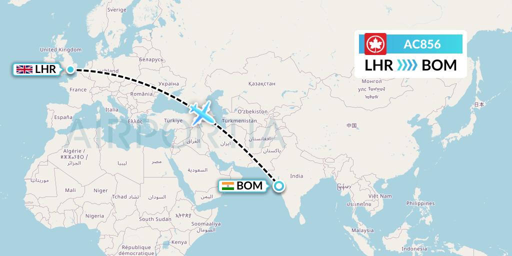 AC856 Air Canada Flight Map: London to Mumbai