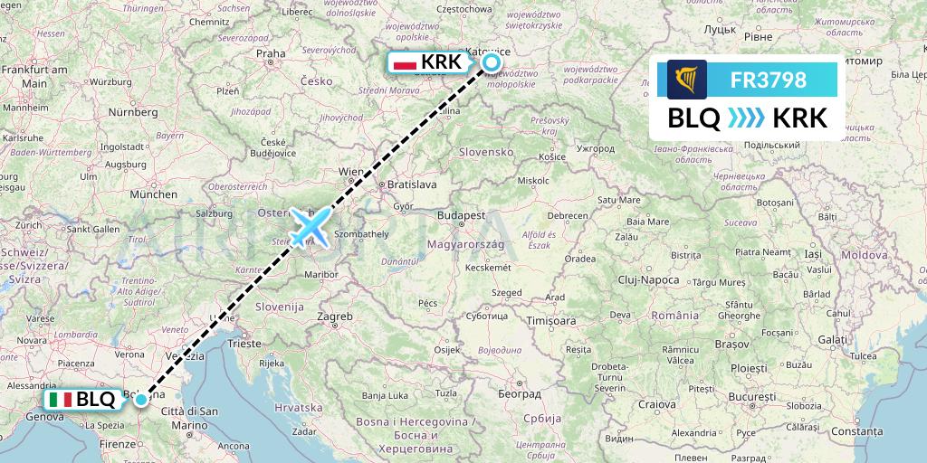 FR3798 Flight Status Ryanair Bologna to Krakow (RYR3798)