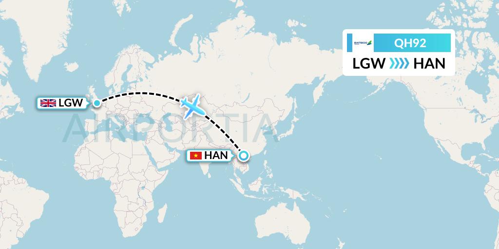 QH92 Flight Status Bamboo Airways London to Hanoi (BAV92)