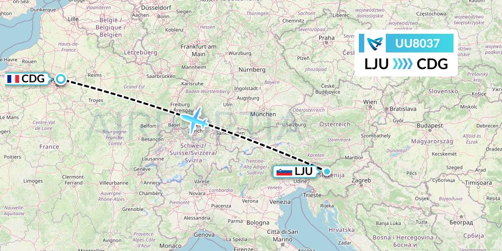 UU8037 Air Austral Flight Map: Ljubljana to Paris