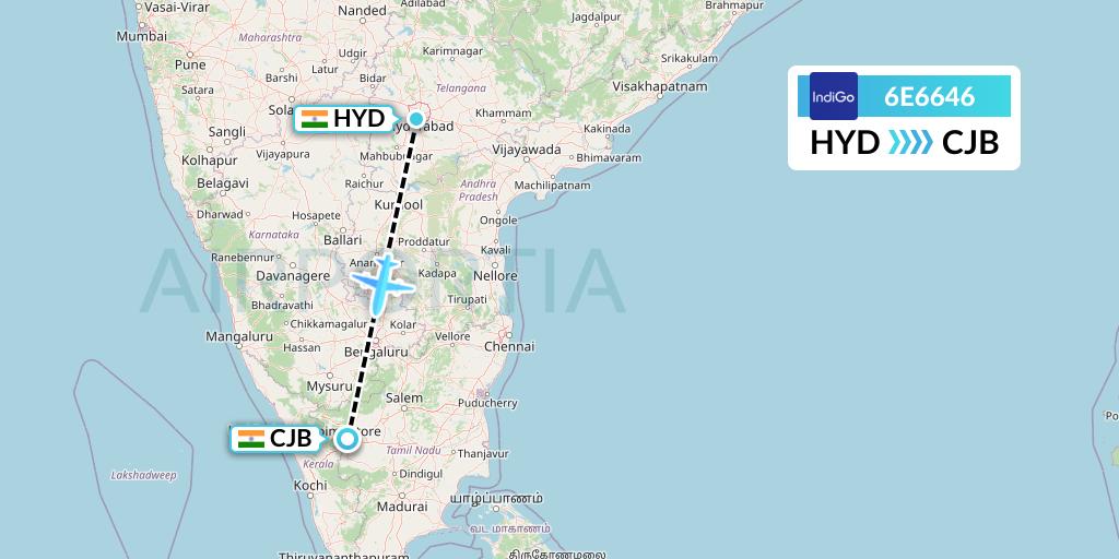 6E6646 IndiGo Airlines Flight Map: Hyderabad to Coimbatore