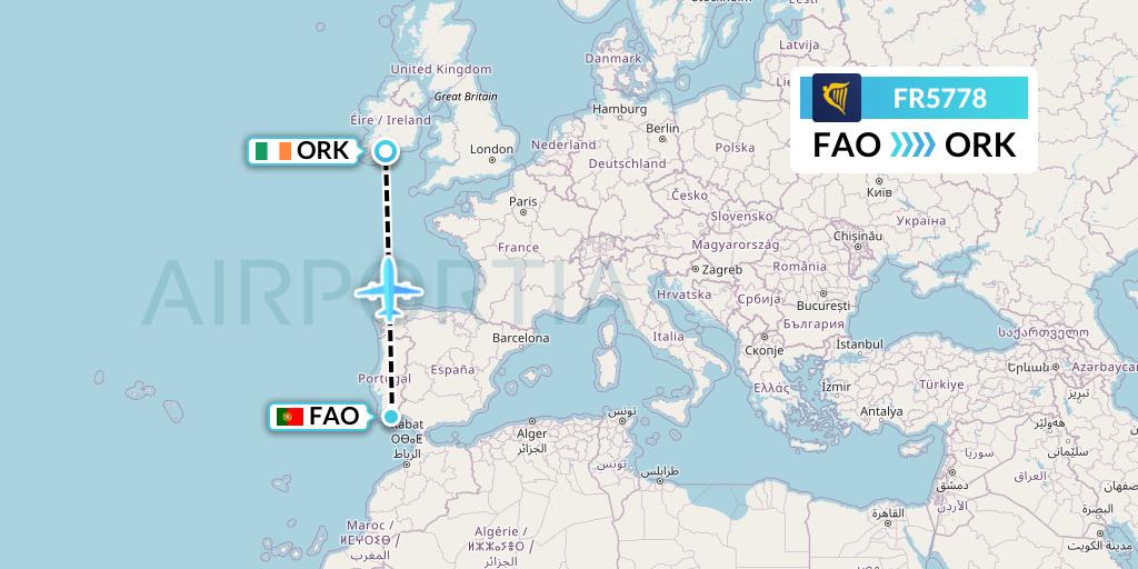 FR5778 Ryanair Flight Map: Faro to Cork