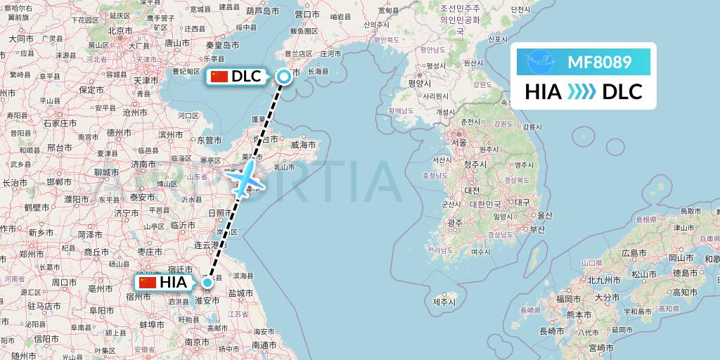 MF8089 Xiamen Airlines Flight Map: Huai'an to Dalian