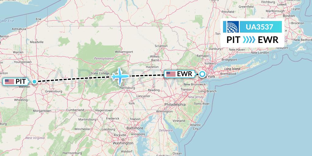 UA3537 United Airlines Flight Map: Pittsburgh to New York