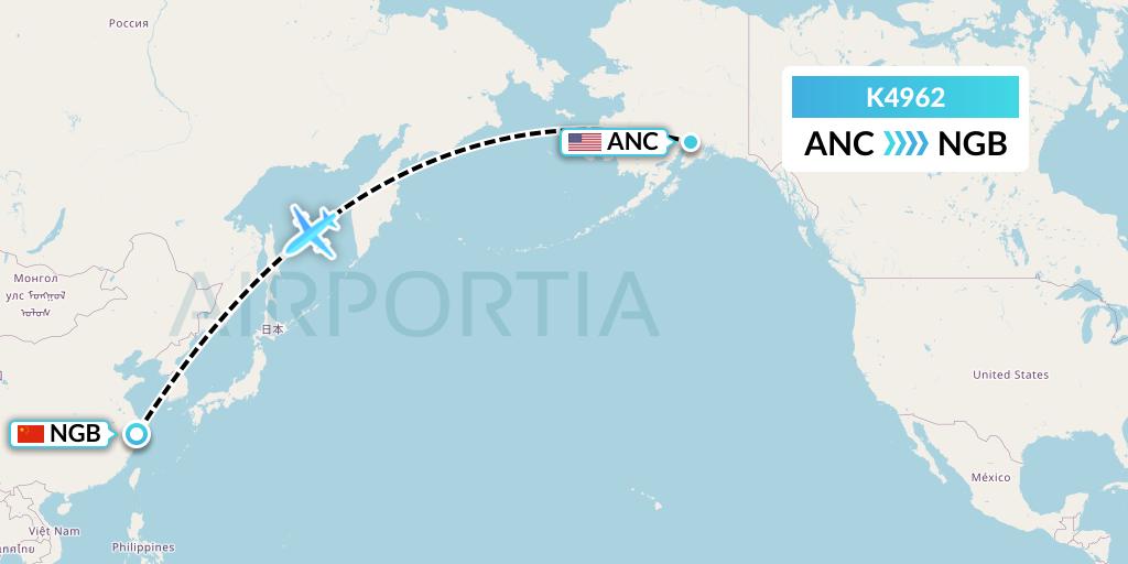 K4962 Kalitta Air Flight Map: Anchorage to Ningbo