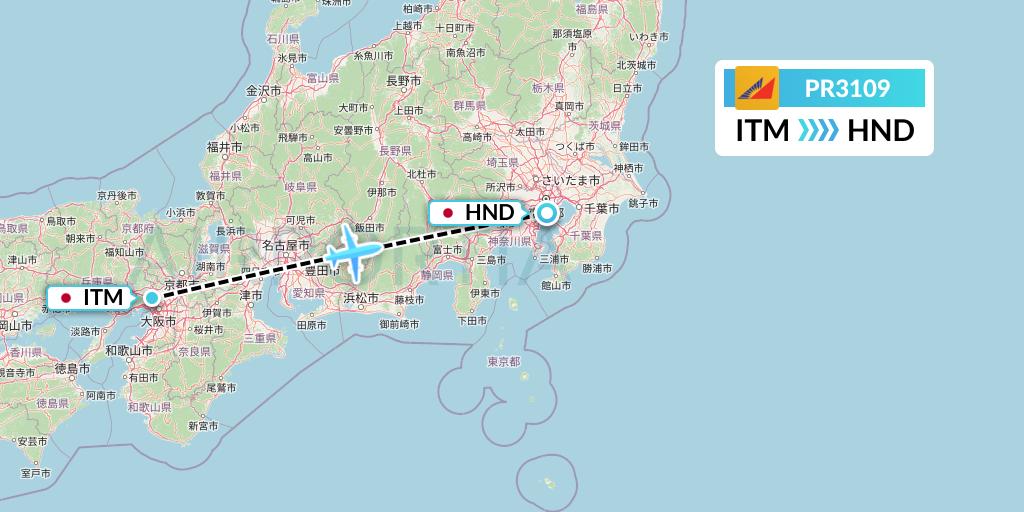 PR3109 Philippine Airlines Flight Map: Osaka to Tokyo