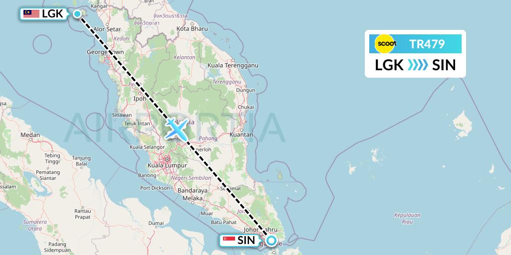 TR479 Tigerair Flight Map: Langkawi to Singapore