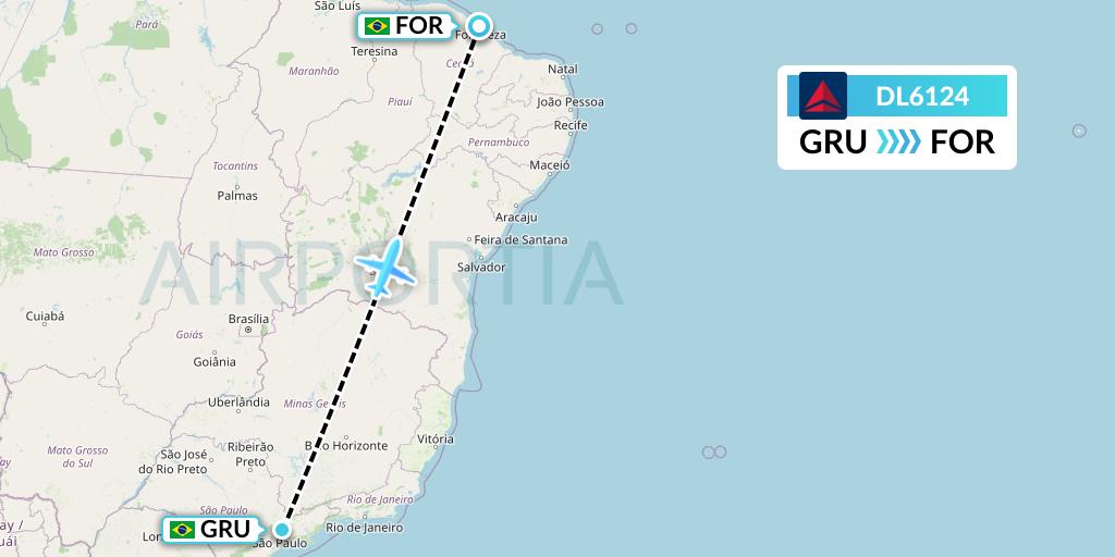 DL6124 Delta Air Lines Flight Map: Sao Paulo to Fortaleza