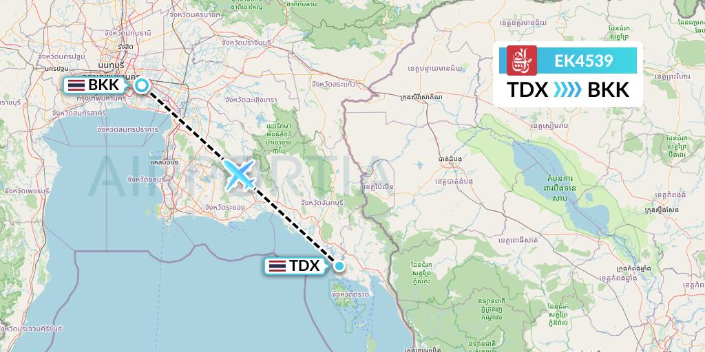 EK4539 Emirates Flight Map: Trat to Bangkok