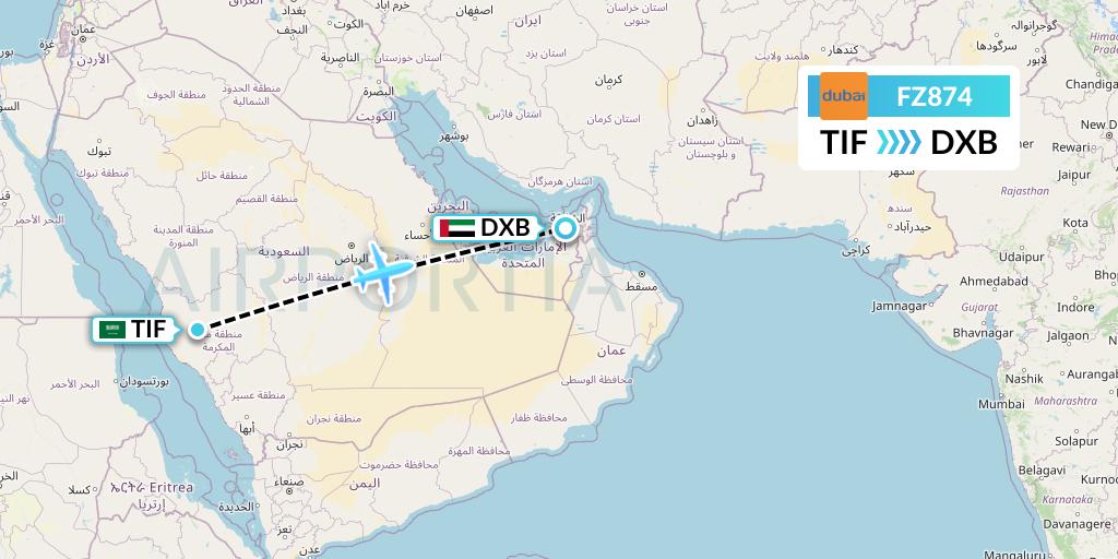 FZ874 FlyDubai Flight Map: Taif to Dubai